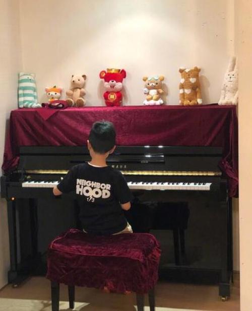 杨千嬅晒儿子弹钢琴 小丁在钢琴前认真弹奏画面温馨