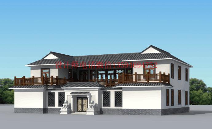 二层仿古中式四合院楼房设计图- 二层新农村房屋- 自建别墅网