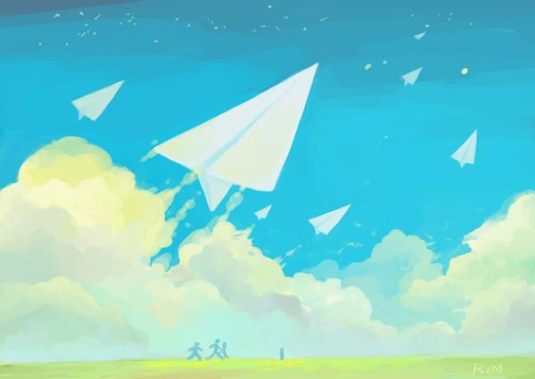 求几张在动漫图片里有着纸飞机的图片,要蓝色的,拜托.