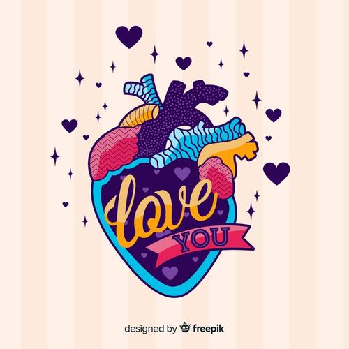 爱的讯息彩色心脏插画colorfulillustrationofhurtwithlovemessage