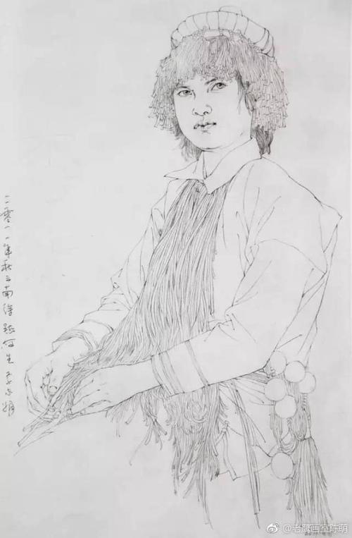 中国美院教授徐默白描人物写生作品