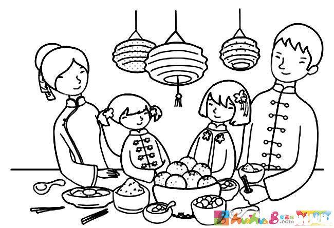 新年春节团圆简笔画图片春节拜年简笔画图片春节的绘本简笔画漂亮小