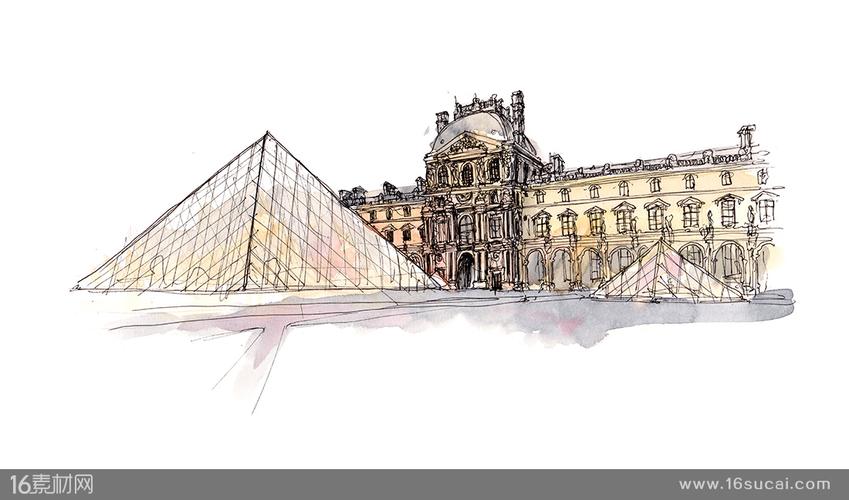 高清旅游图片关键词:世界著名建筑水彩建筑手绘建筑法国卢浮宫名胜