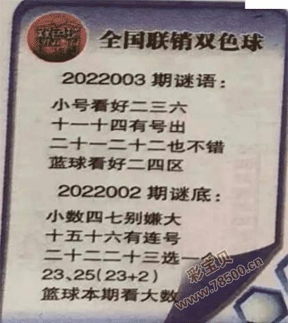 2022003期双色球全国联销图最新图谜字迷