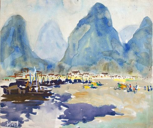 1981年,桂林山水,纸本水彩_濂溪画社