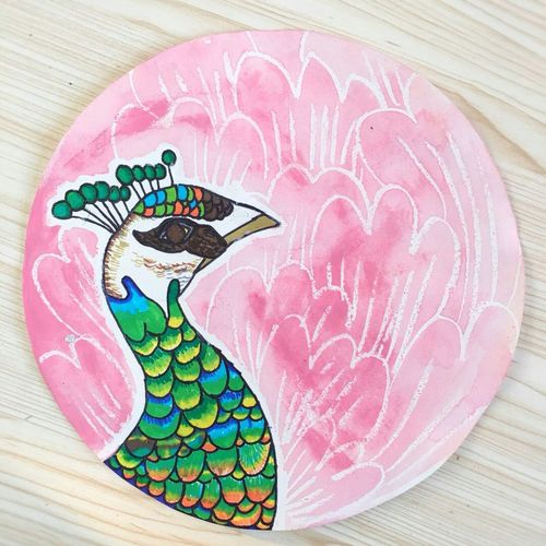 孔雀水粉 儿童画