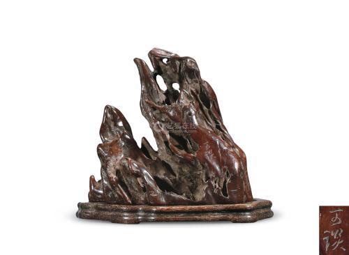 清 可谈款阴沈木舍利山子