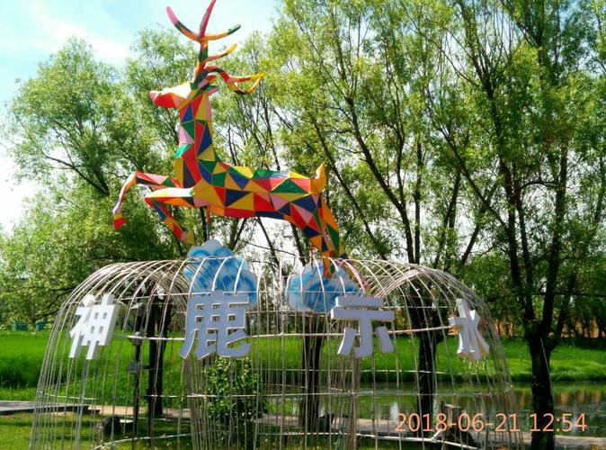 景区,神鹿示水.