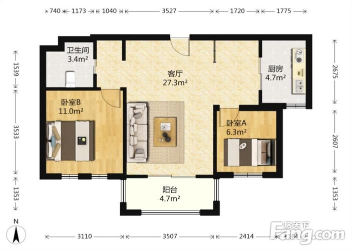 大华上海滩花园 简单装修 大两室 经典元宝户型