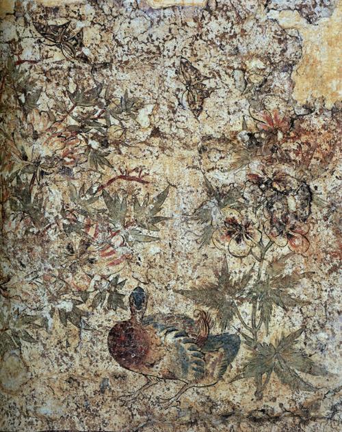 《牡丹芦雁图》壁画,北京海淀区八里庄王公淑墓墓室北壁(852年)