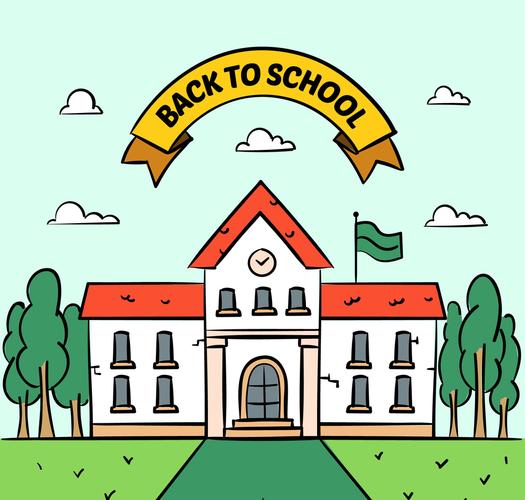 彩绘教学楼设计矢量素材