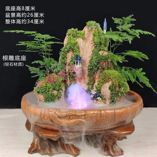 假山盆景植物室内文竹山水造景老桩树罗汉松悬崖吸水石假山小绿植 静