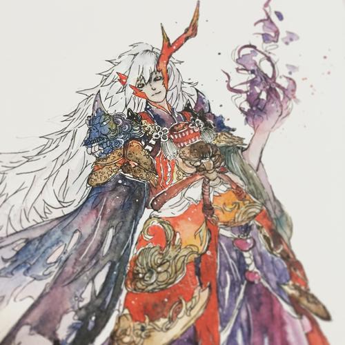 阴阳师茨木童子水彩