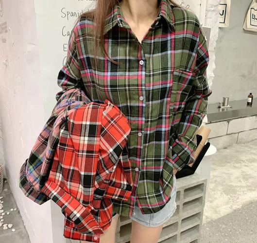 韩版秋冬磨毛格子衬衫大码宽松百搭时尚休闲简约外套女
