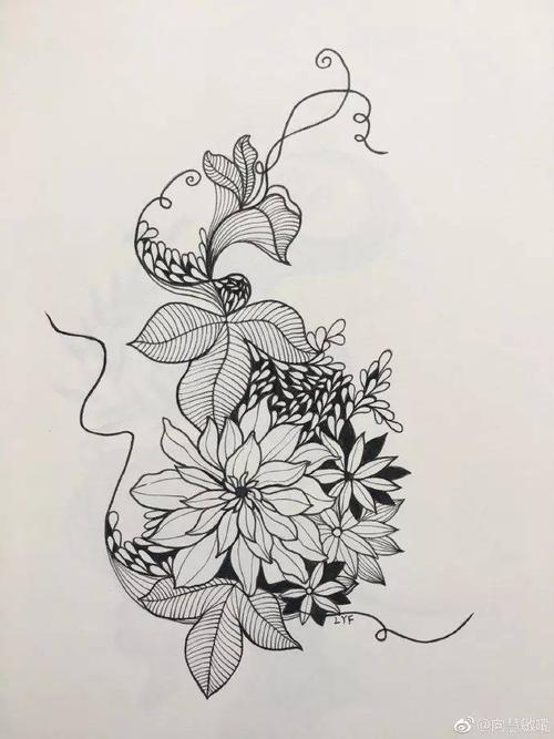 细腻的线条仿佛在呼吸,在流动~ 每一组花卉 黑白灰,点,线,面用得很