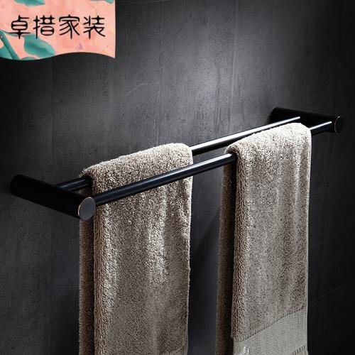 黑色全铜单杆毛巾架单层浴室卫浴加长简易挂毛巾架子