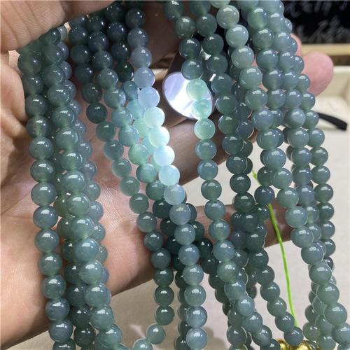 天然a货翡翠蓝水料圆珠款佛珠链多圈手链女款翡翠手链饰品