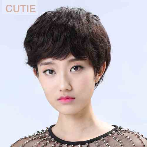 娇滴滴中老年女士短款假发套 时尚妈妈假发 真人发丝短卷发逼真发_7折