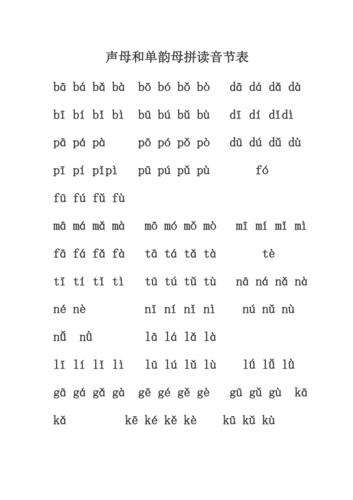声母和单韵母拼读音节表