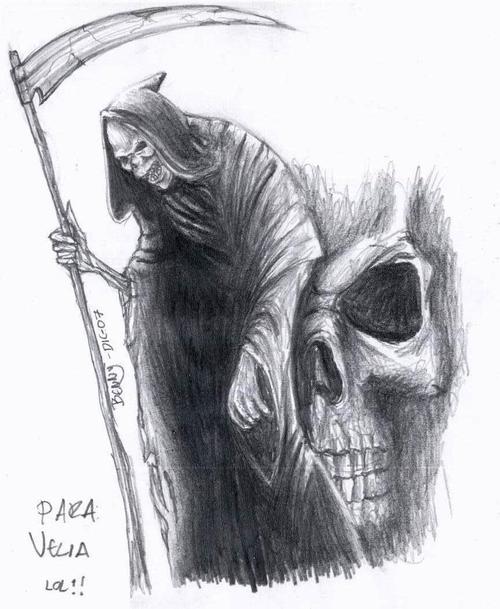 求一幅纹身材料图里面的一幅骷髅头和死神图,我在纹身