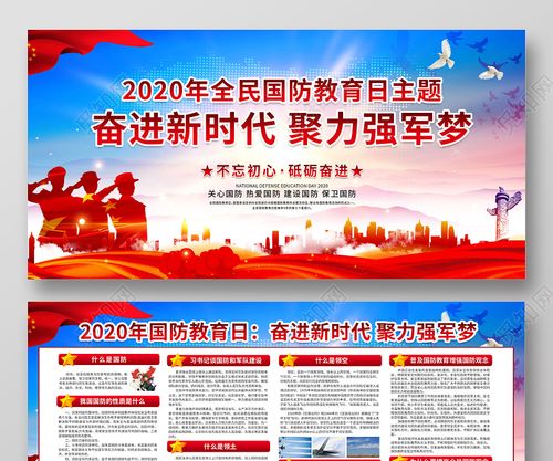 2020全民国防教育日主题奋进新时代聚力强军梦党建展板宣传栏