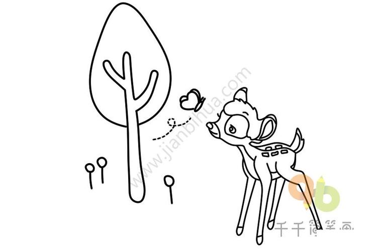 卡通简笔画 小鹿斑比 玩耍的斑比简笔画图片 小鹿斑比 玩耍的斑比简笔