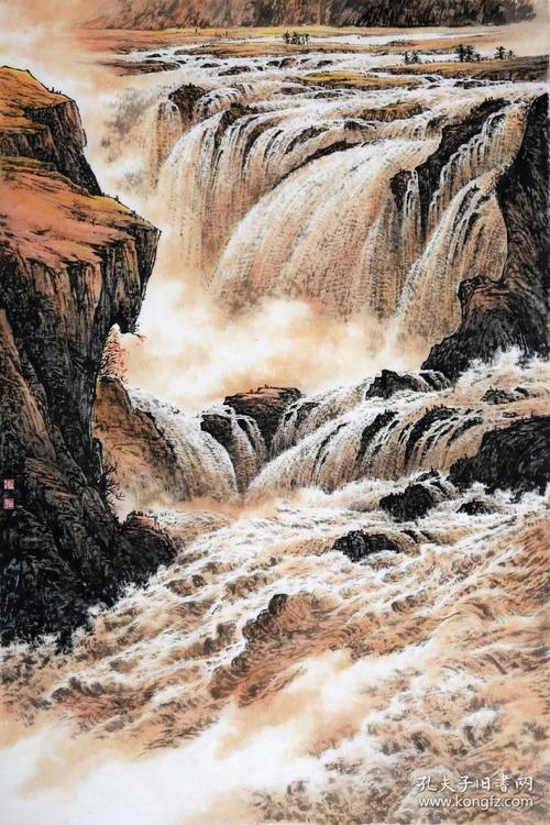 中堂瀑布山水画