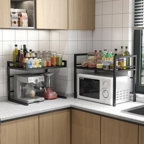 购客厨房微波炉烤箱一体家用置物架桌面台面电饭煲调料双2层收纳架子