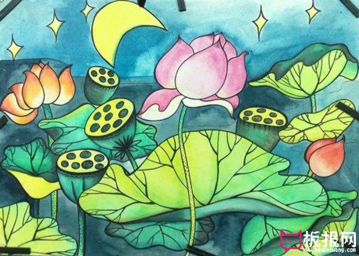 荷塘月色,好看的儿童画图片