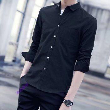175cm190斤男图片,175 190斤的男生图片 韩版潮流帅气休闲百搭寸白衬衣男外套港风 黑色 3xl(175cm/130-150斤)