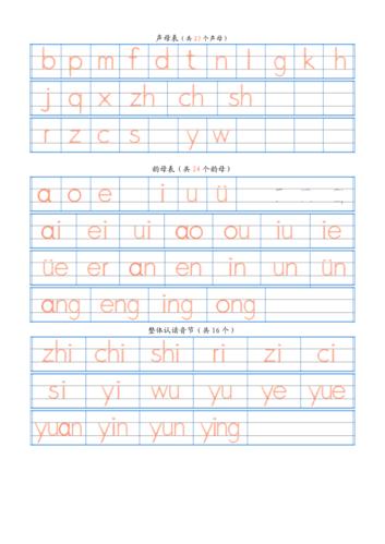 汉语拼音字母表描红全a4直接打印[1]