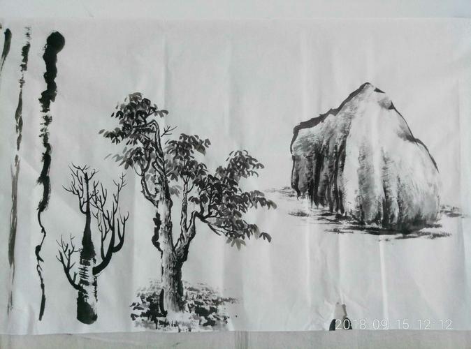 其它 山水画教学课稿复习(山石造型篇) 写美篇1,树的笔法,墨法,疏密