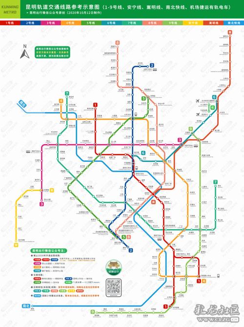 昆明规划中的地铁线路: 9号线,7号线,8号线,安宁,嵩明线