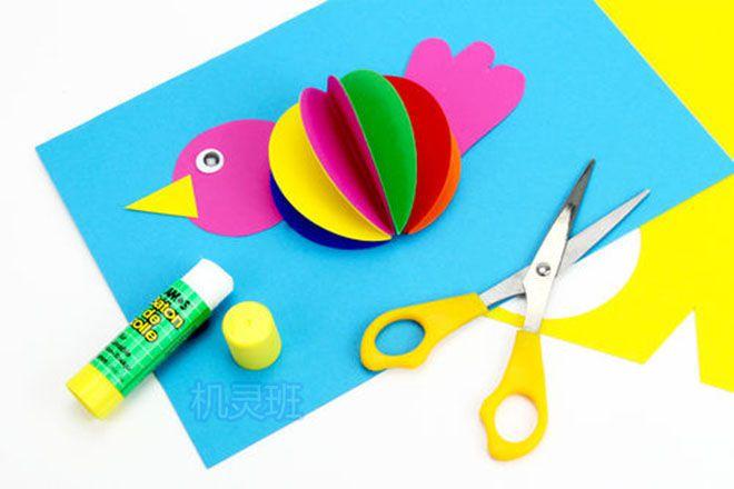 彩纸做的春天手工:立体小鸟拼贴画(步骤图解)9