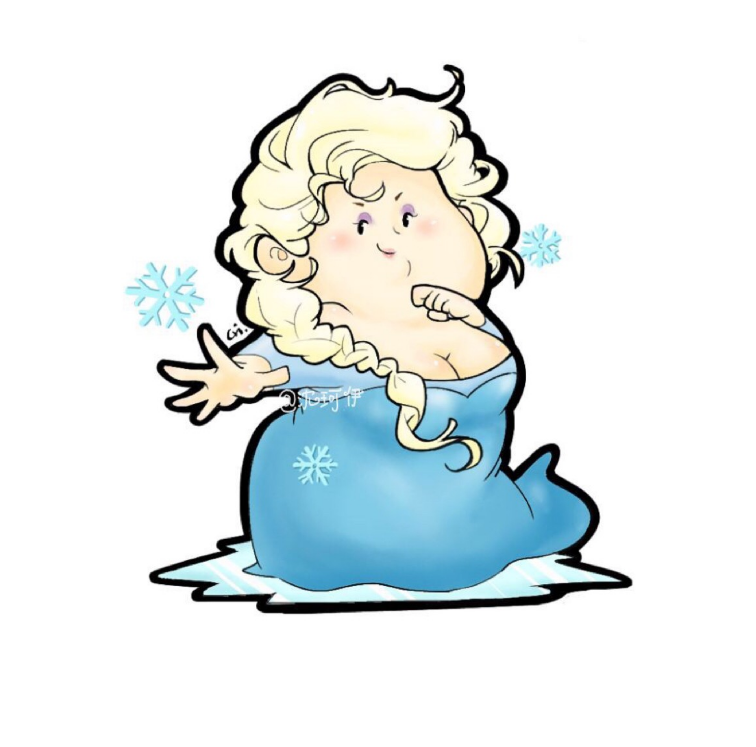 当迪士尼公主变为胖妹时,白雪公主拿着超大的苹果,她