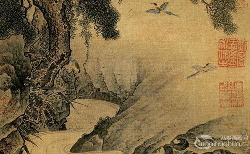 《松涧山禽图》_宋代山水花鸟画名画赏析