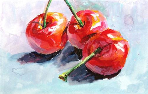 水粉画教程:樱桃水粉画手绘教程