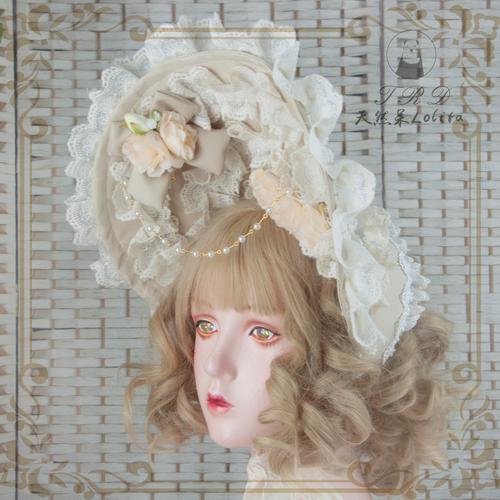 原创手作lolita波奈特华丽扁帽花嫁重工bnt茶会优雅蕾丝bb帽