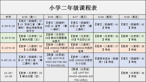 6月15日-19日北京空中课堂课程表(小学一至六年级)