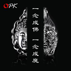 opk新潮复古半佛魔一念之间项链男款 个性善恶钛钢男士吊坠配饰品