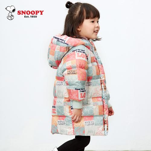 史努比儿童冬装加厚羽绒服女童中长款中小童宝宝冬季婴儿洋气外套