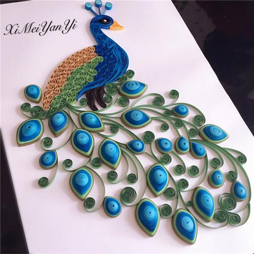 衍纸孔雀材料包 衍纸画成品 新房装修挂画 手工折纸diy作业