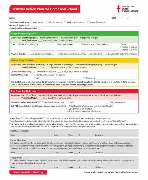 13  asthma action plan templates – pdf