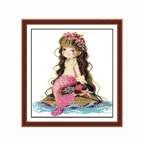 小美人鱼十字绣2020线绣新款可爱卡通人鱼公主小幅卧室十字绣套件