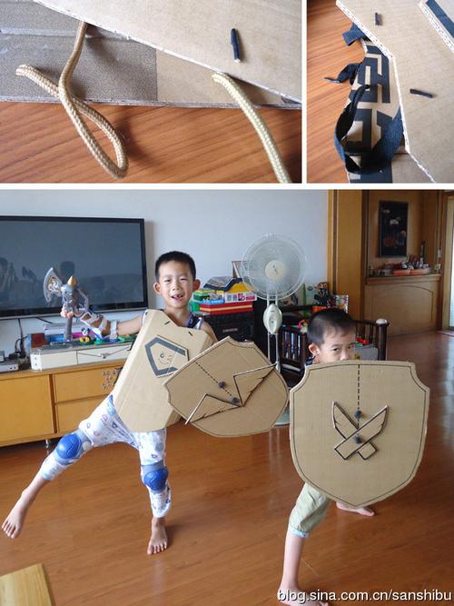 废纸箱diy盔甲 自制纸板盔甲耍酷二人组