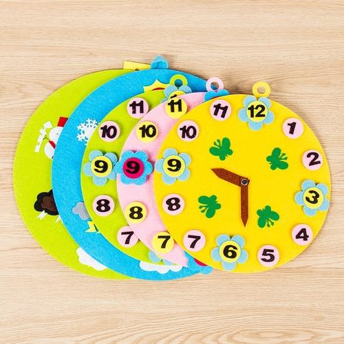 儿童气象钟表时间不织布自制手工教具区角材料 自制 手工制作表盘