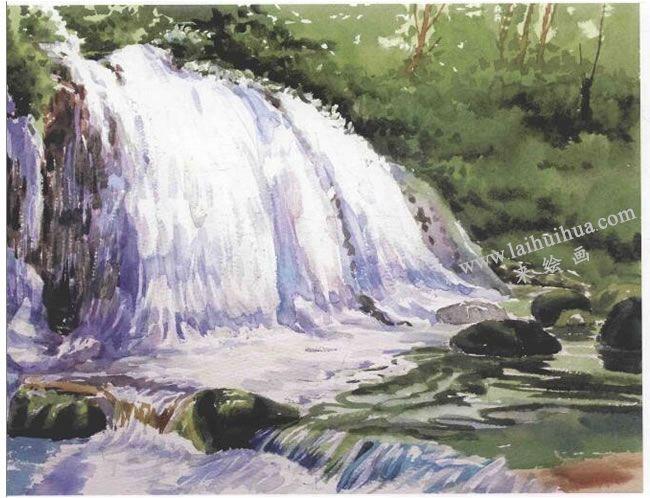 瀑布的水彩画法步骤