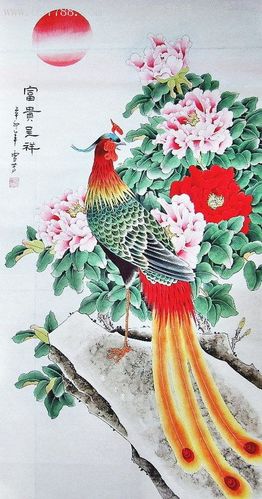 真迹顾雪芳四尺工笔花鸟凤凰《富贵呈祥》-花鸟国画