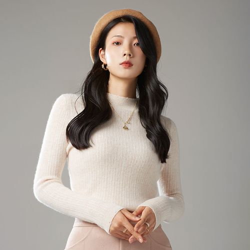 秋冬经典半高领羊毛衫休闲修身百搭打底奢华时尚打底针织毛衣女