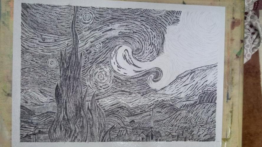 梵高星空—针管笔